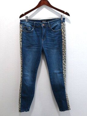 Judy Blue Skinny Jeans Leopard Side Stripe Blue Denim 13/31 Mid Rise Distressed